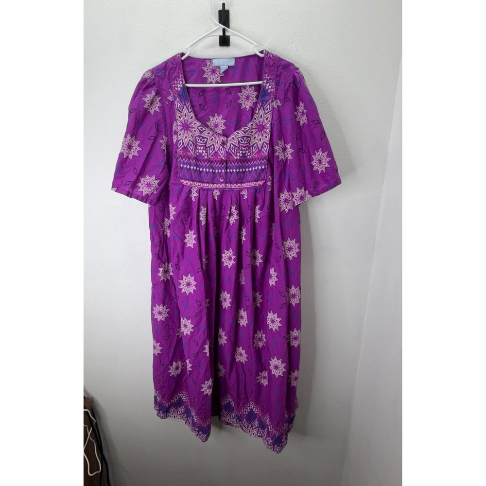 Only Necessities House Dress Plus Size 22/24 Purple Cotton Lounge MuuMuu Floral